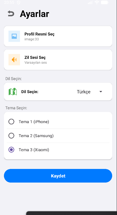 Tema ve Ayarlar Ekranı